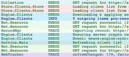 Color-coded log files for easier tracking of Weave behavior
