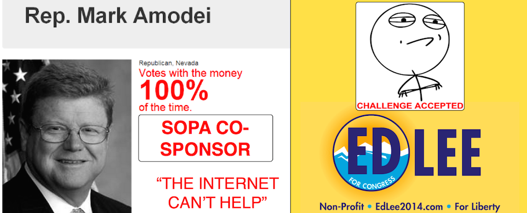 Amodei votes 100% with money, SOPA co-sponsor vs. Ed Lee